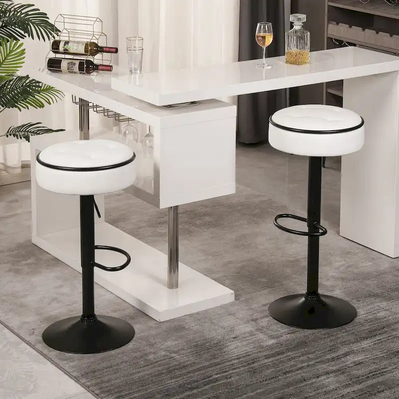 Set di 2 sgabelli da bar rotondi con contenitore, sgabelli da bar regolabili in altezza in similpelle, sgabello girevole a 360° ad altezza bancone